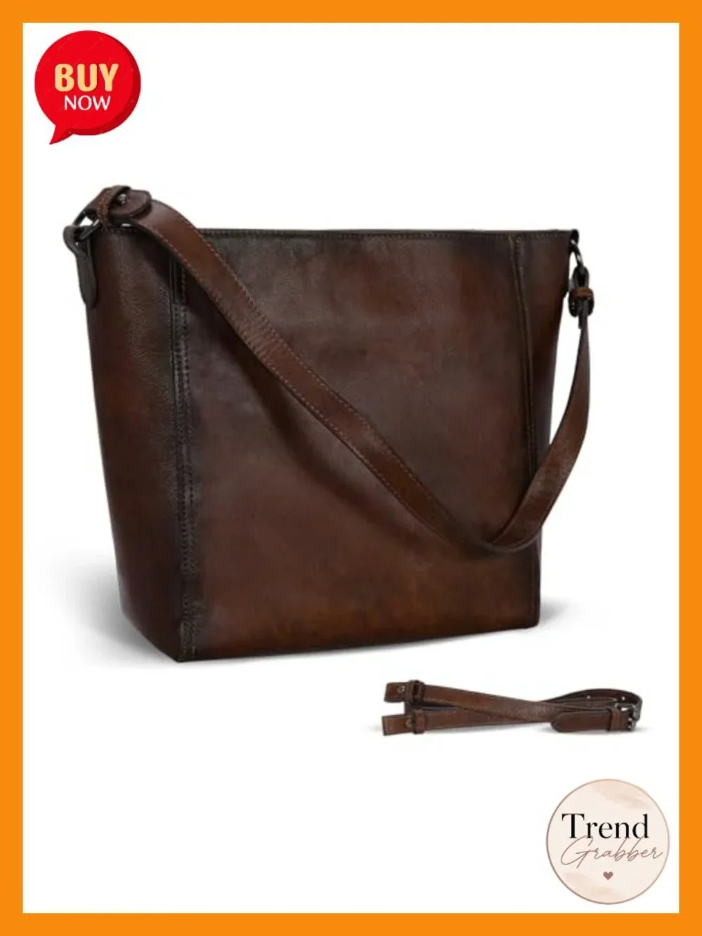 Genuine Leather Tote Bag with Crossbody Strap Medium Work Satchel